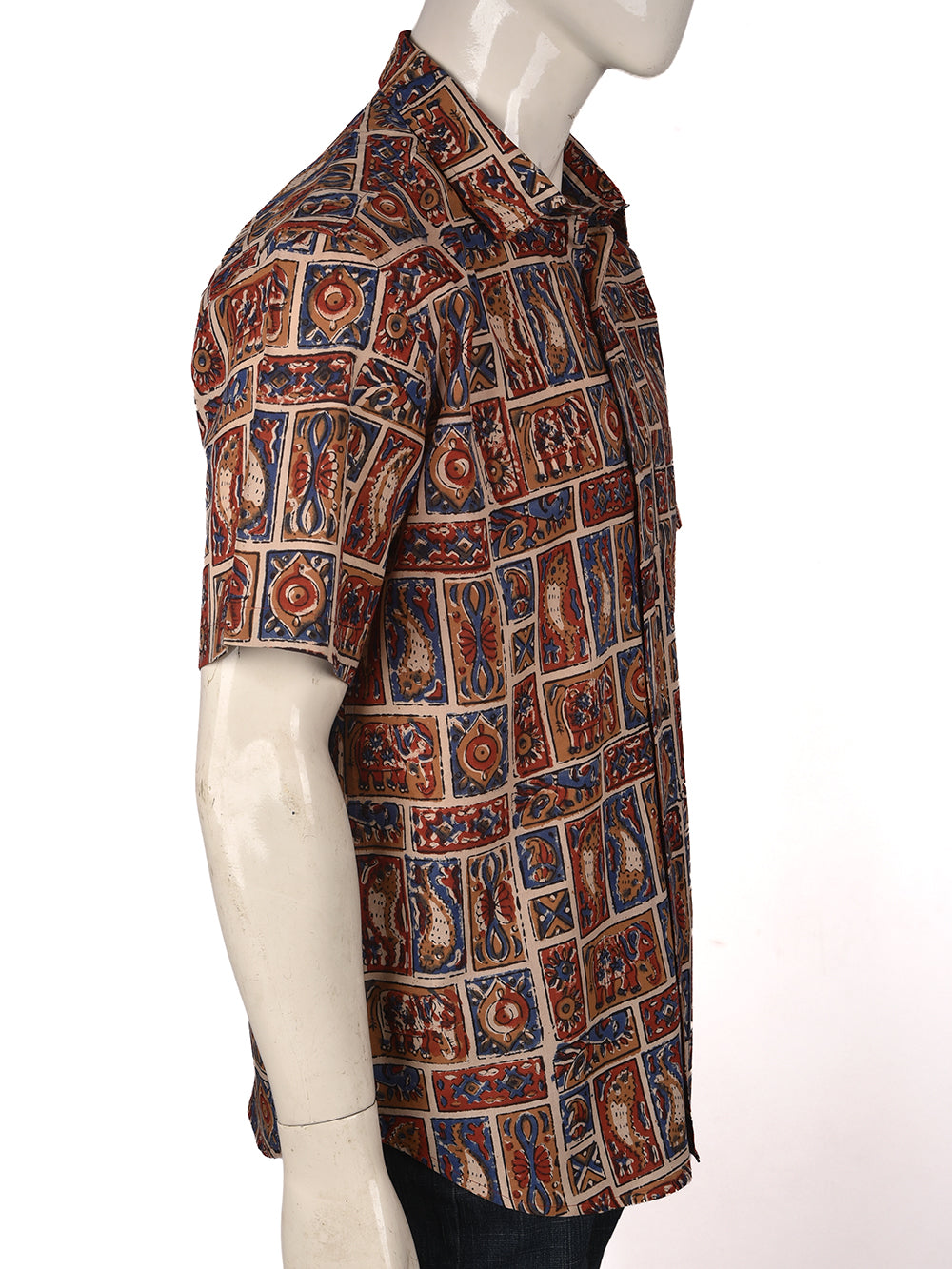 Bagru Kalamkari Cotton Mens Half Sleeve Shirts