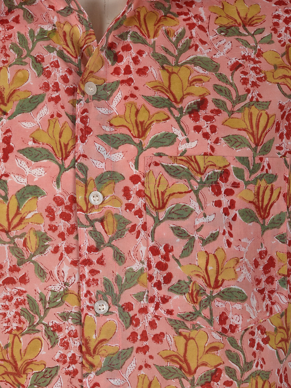 Pink Floral Cotton Mens Half Sleeve Shirts