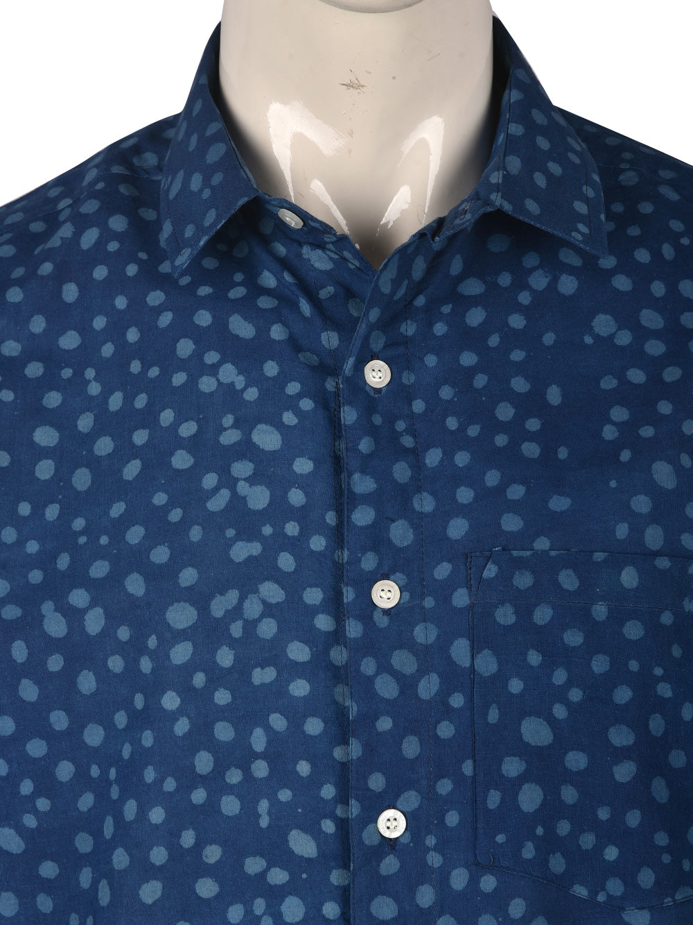 Indigo Dots Cotton Mens Half Sleeve Shirts