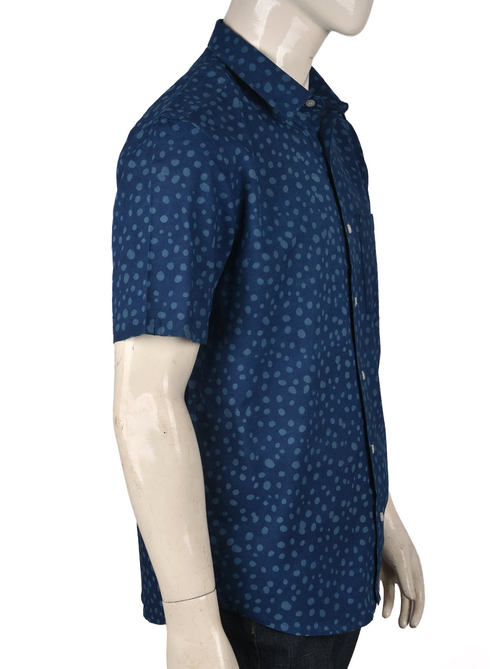 Indigo Dots Cotton Mens Half Sleeve Shirts