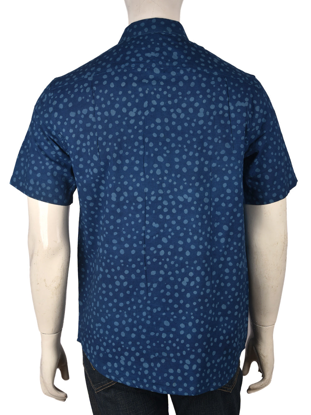 Indigo Dots Cotton Mens Half Sleeve Shirts