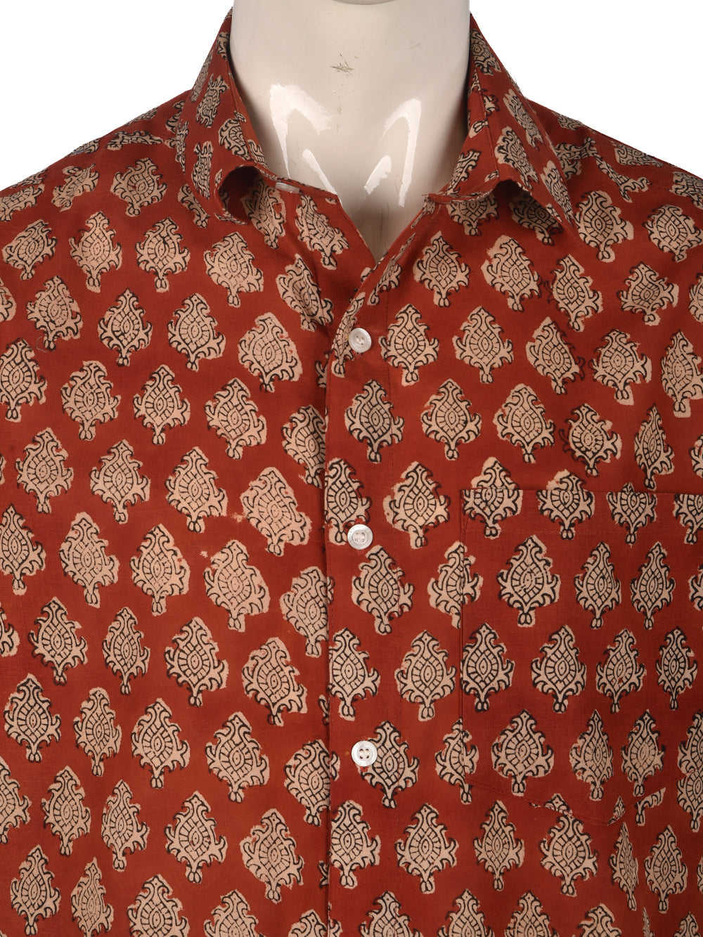Bagru Red Booti Cotton Mens Half Sleeve Shirts