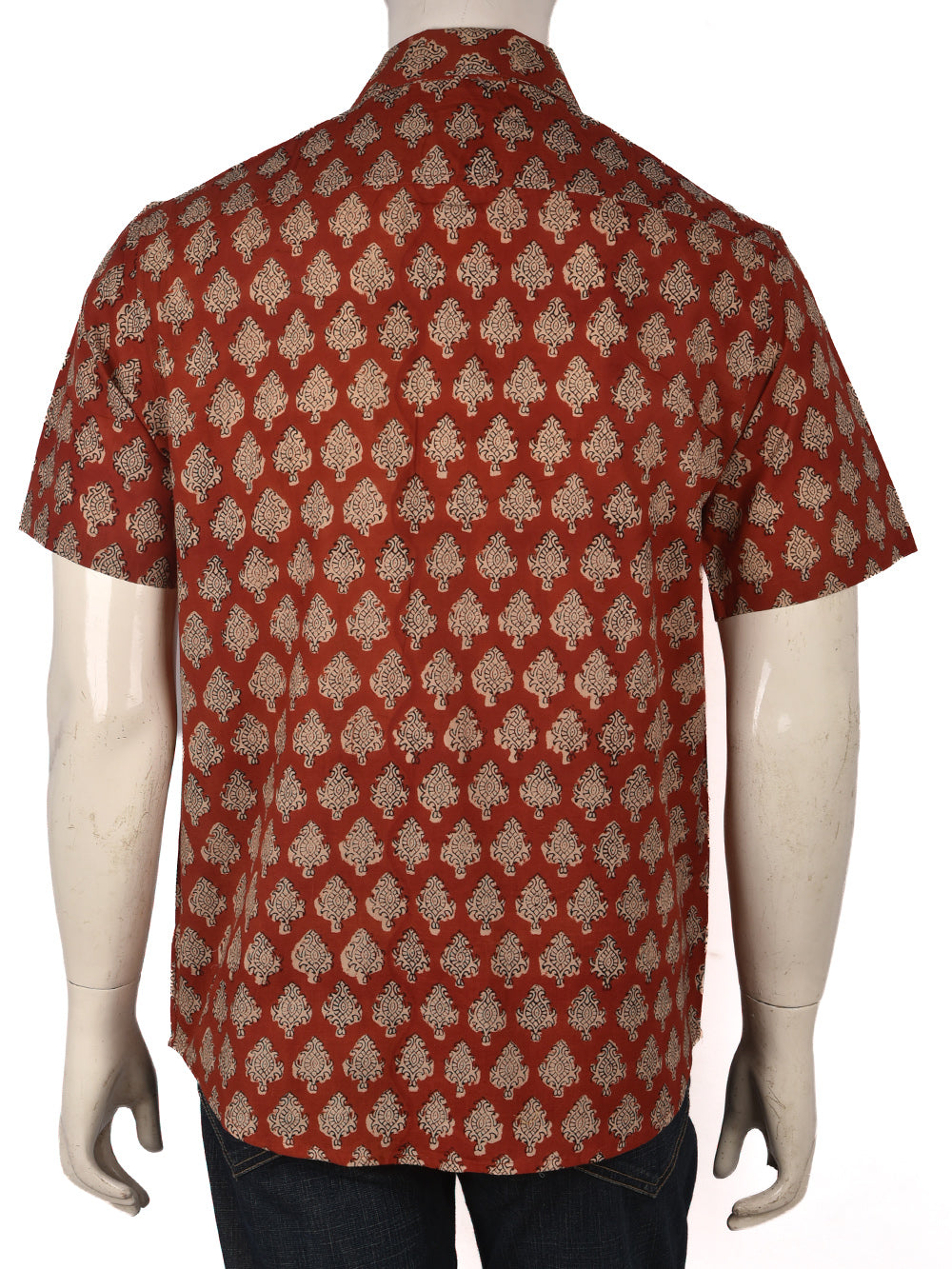 Bagru Red Booti Cotton Mens Half Sleeve Shirts