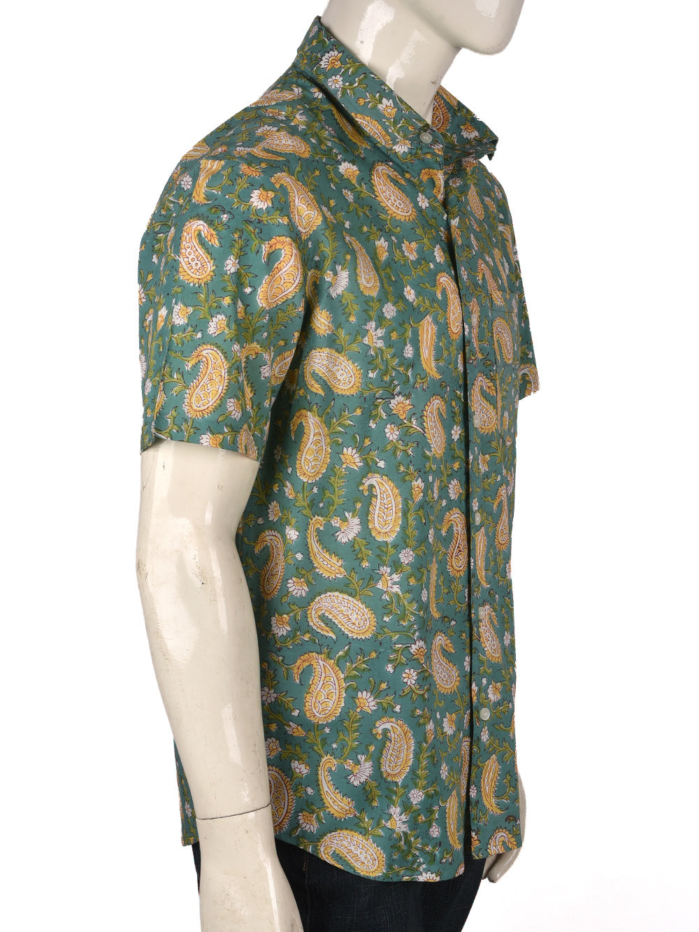 Green Paisley Cotton Mens Half Sleeve Shirts