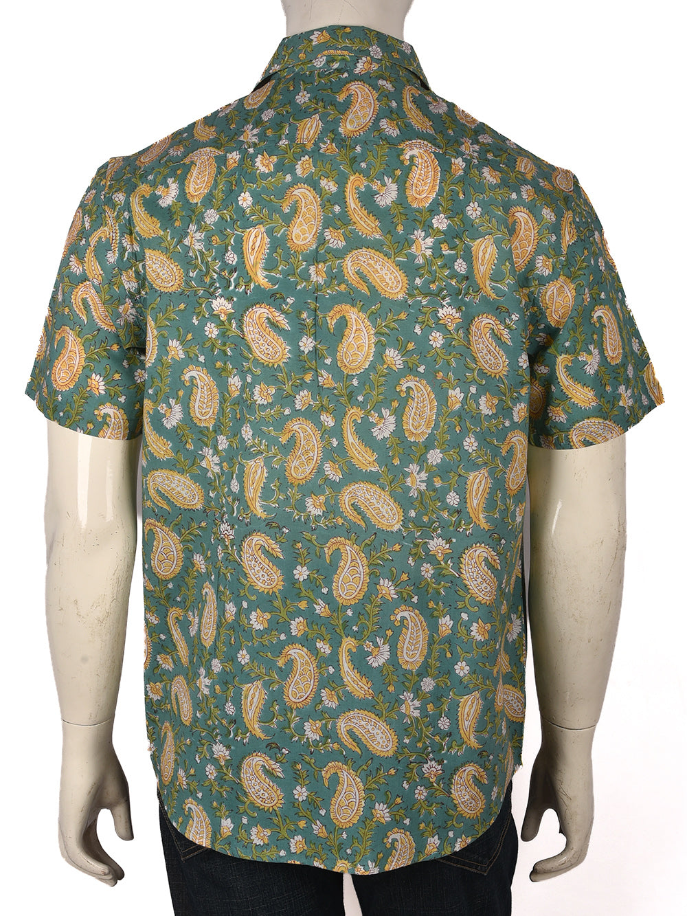 Green Paisley Cotton Mens Half Sleeve Shirts