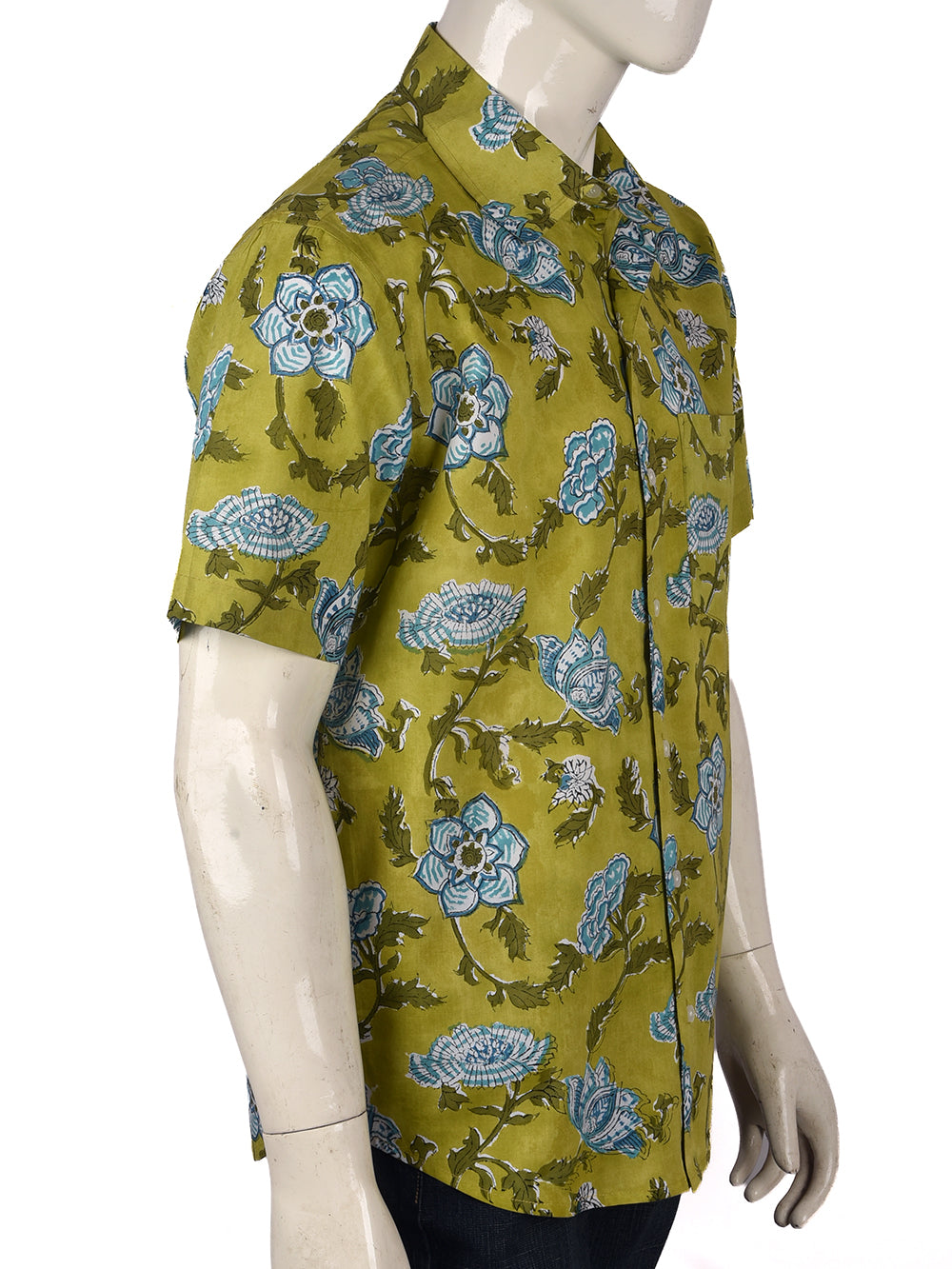 Green Gulbahar Cotton Mens Half Sleeve Shirts