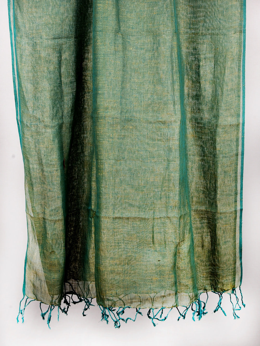 Yarn Dyed Blue Green Pure Linen Dupatta