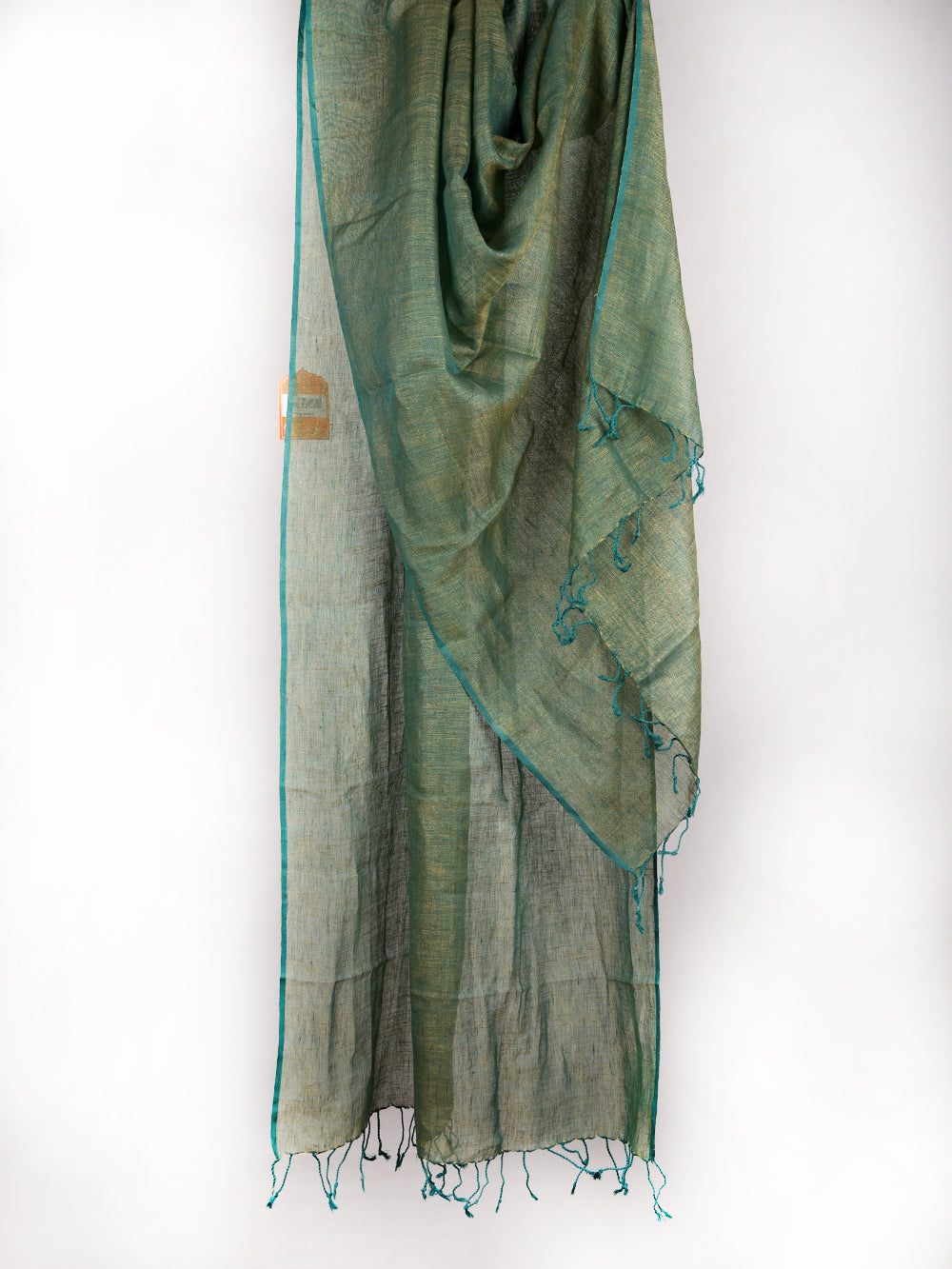 Yarn Dyed Blue Green Pure Linen Dupatta