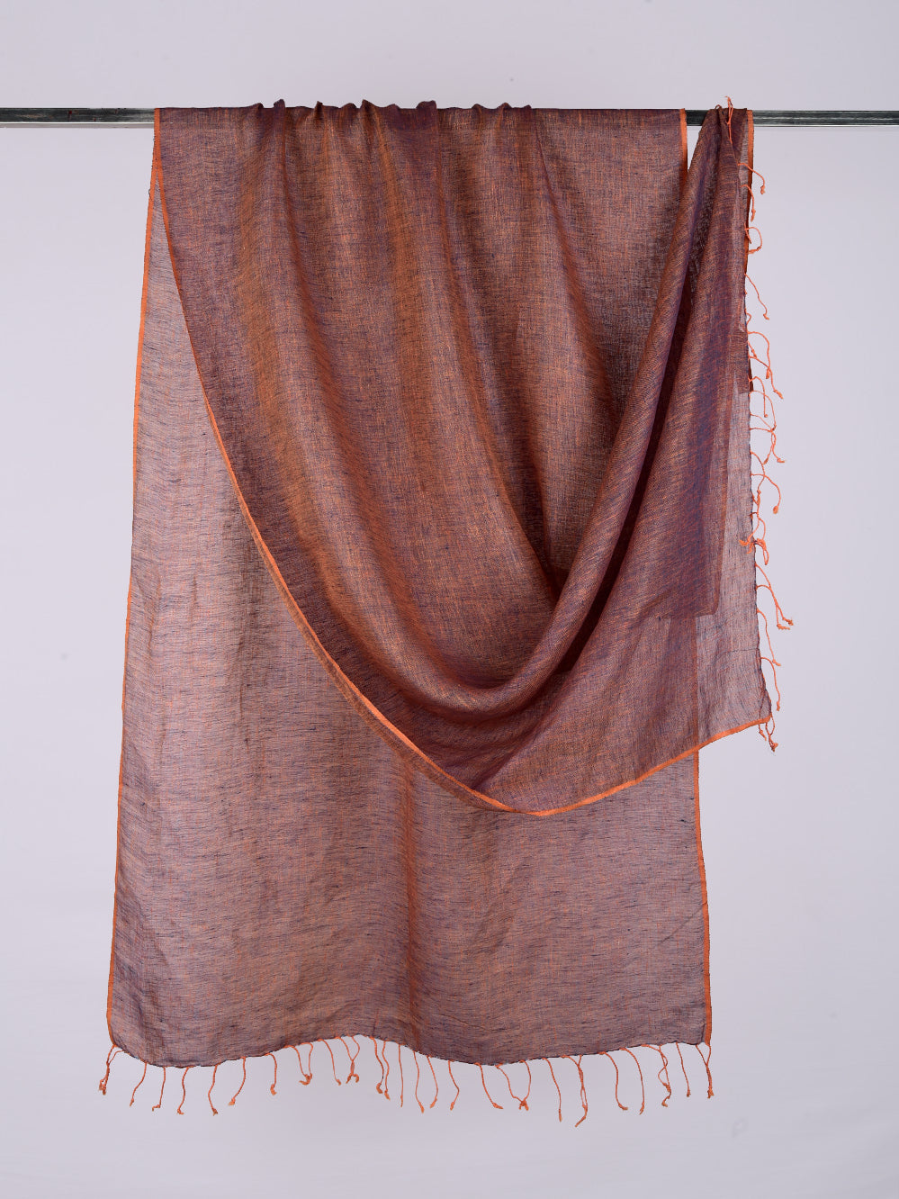 Yarn Dyed Orange Blue Pure Linen Dupatta