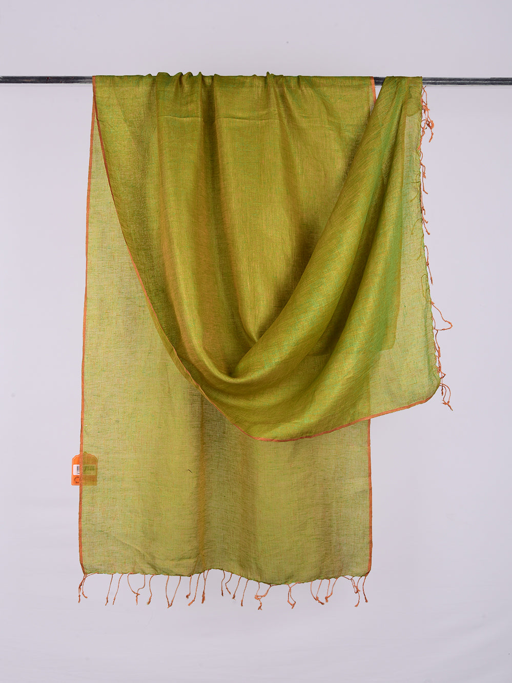 Yarn Dyed Orange Green Pure Linen Dupatta