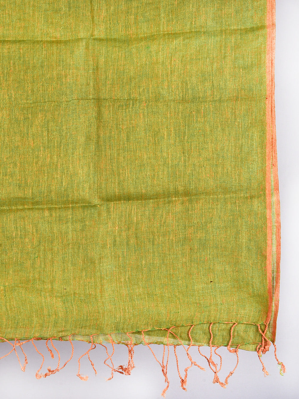 Yarn Dyed Orange Green Pure Linen Dupatta