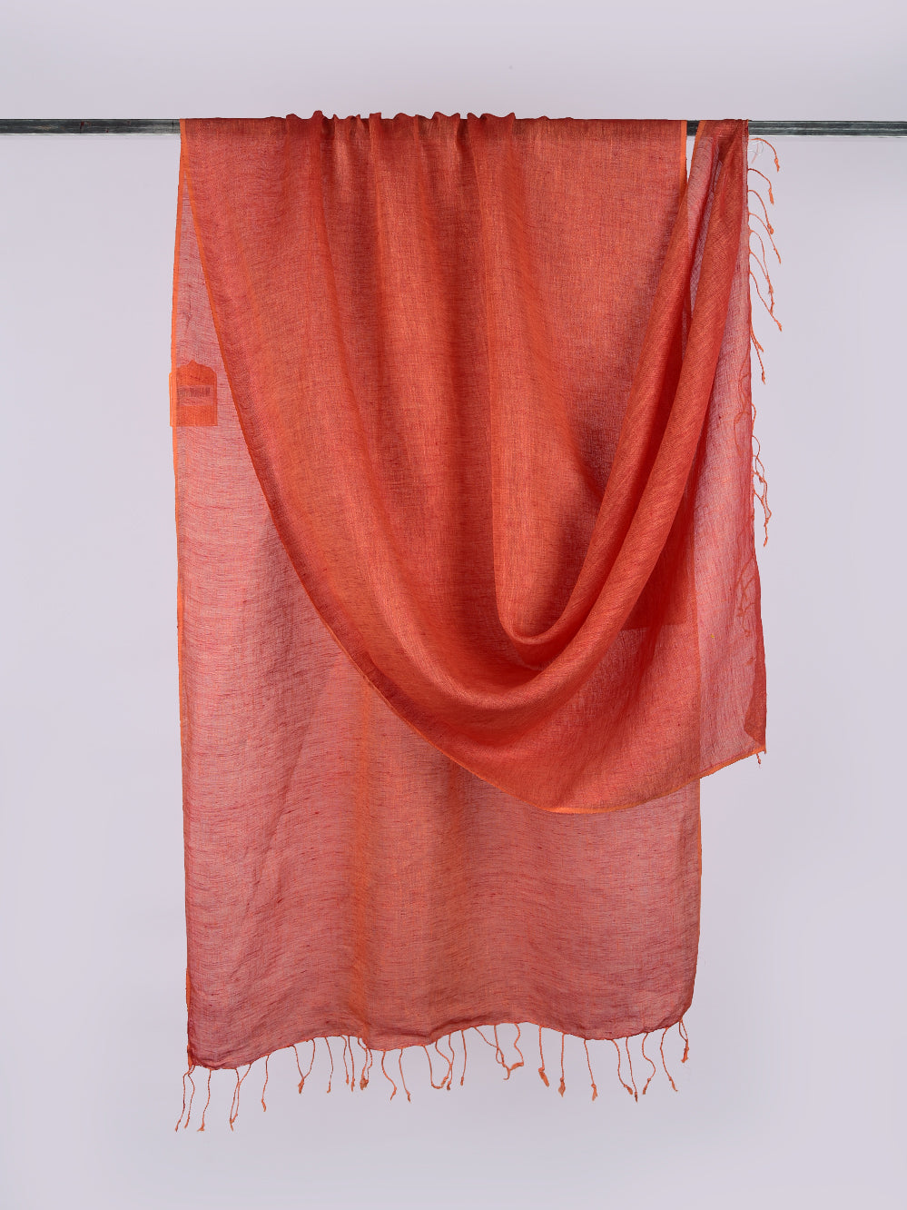 Yarn Dyed Orange Red Pure Linen Dupatta