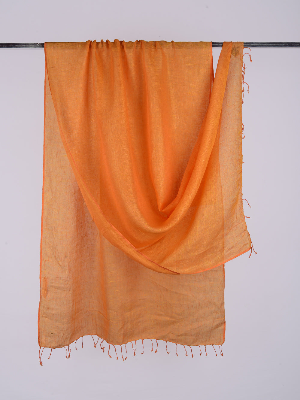 Yarn Dyed Orange Yellow Pure Linen Dupatta