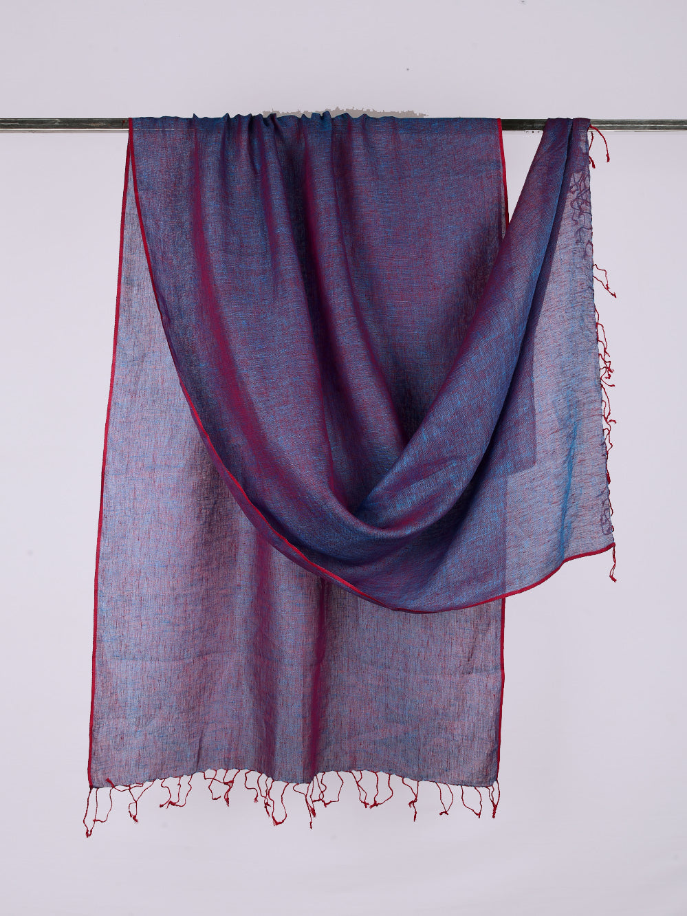 Yarn Dyed Red Blue Pure Linen Dupatta