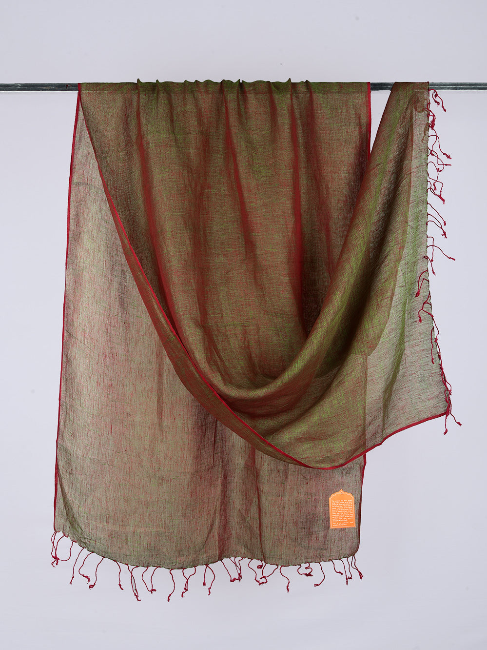 Yarn Dyed Red Green Pure Linen Dupatta