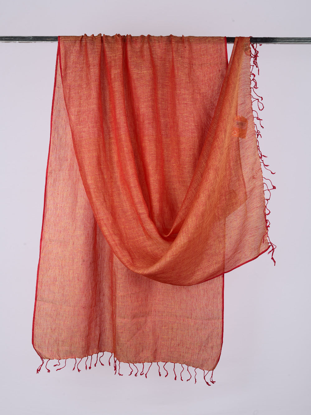 Yarn Dyed Red Orange Pure Linen Dupatta