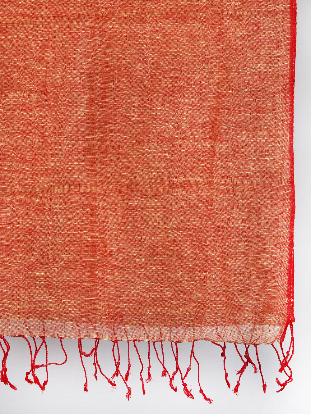 Yarn Dyed Red Orange Pure Linen Dupatta