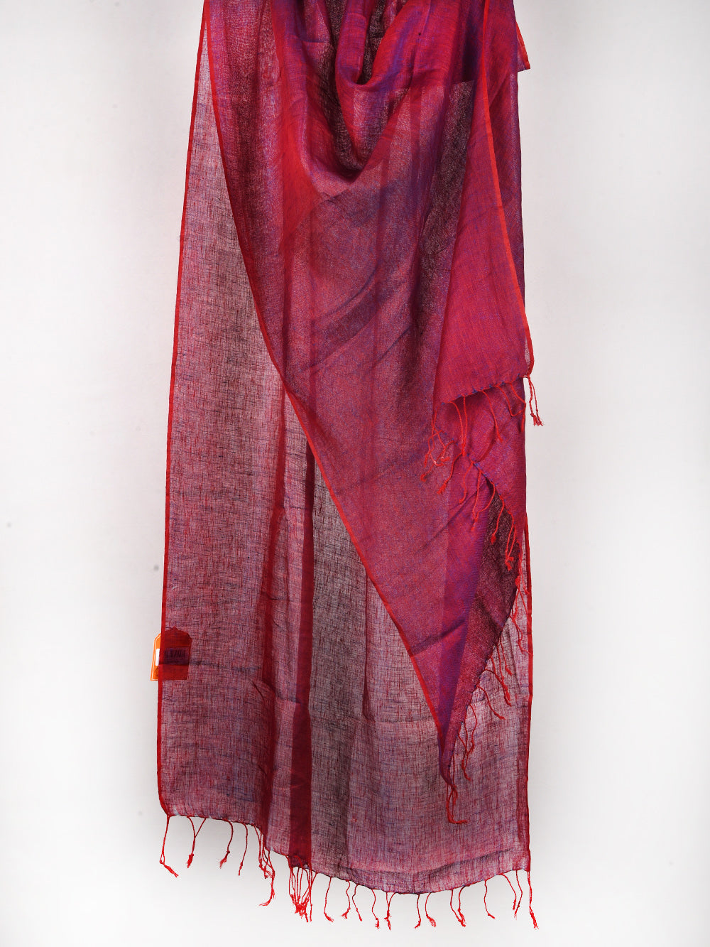 Yarn Dyed Red Pink Pure Linen Dupatta