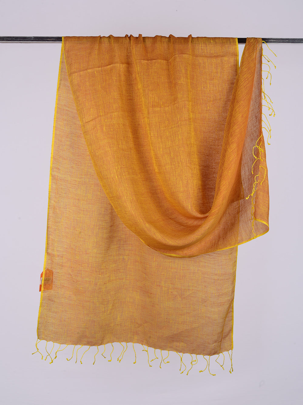 Yarn Dyed Yellow Orange Pure Linen Dupatta