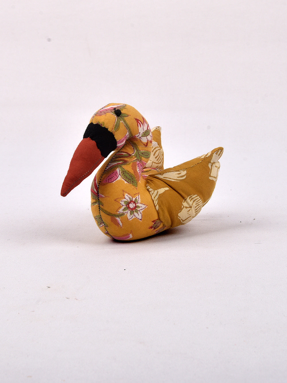 Swan Yellow Hand Block Printed Fabric Soft Toy