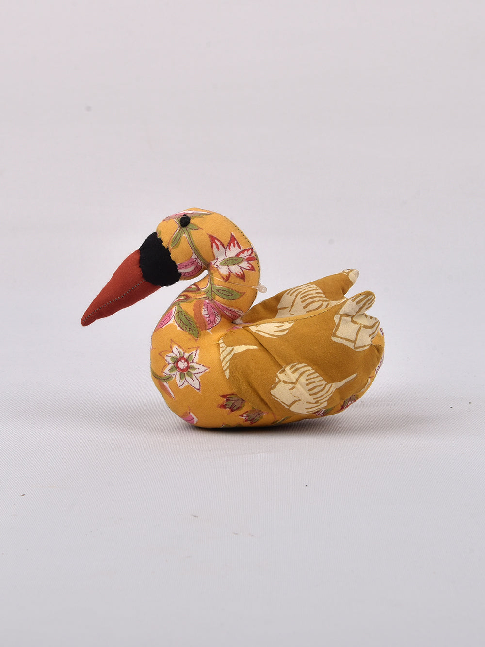 Swan Yellow Hand Block Printed Fabric Soft Toy