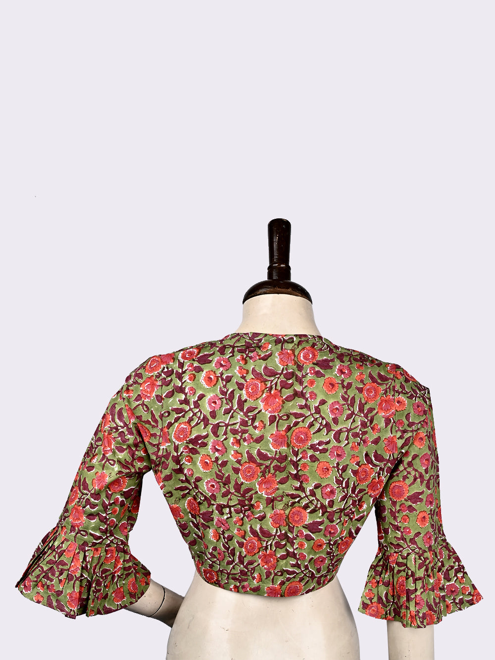 Sanganeri Green Floral Jaal Hand Block Printed Cotton Blouse