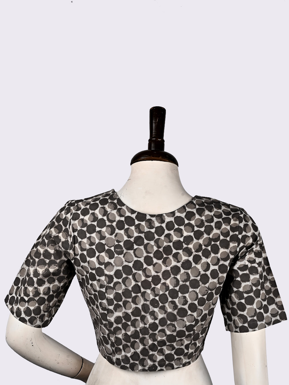 Daboo Grey Bindu V-neck Hand Block Printed Cotton Blouse