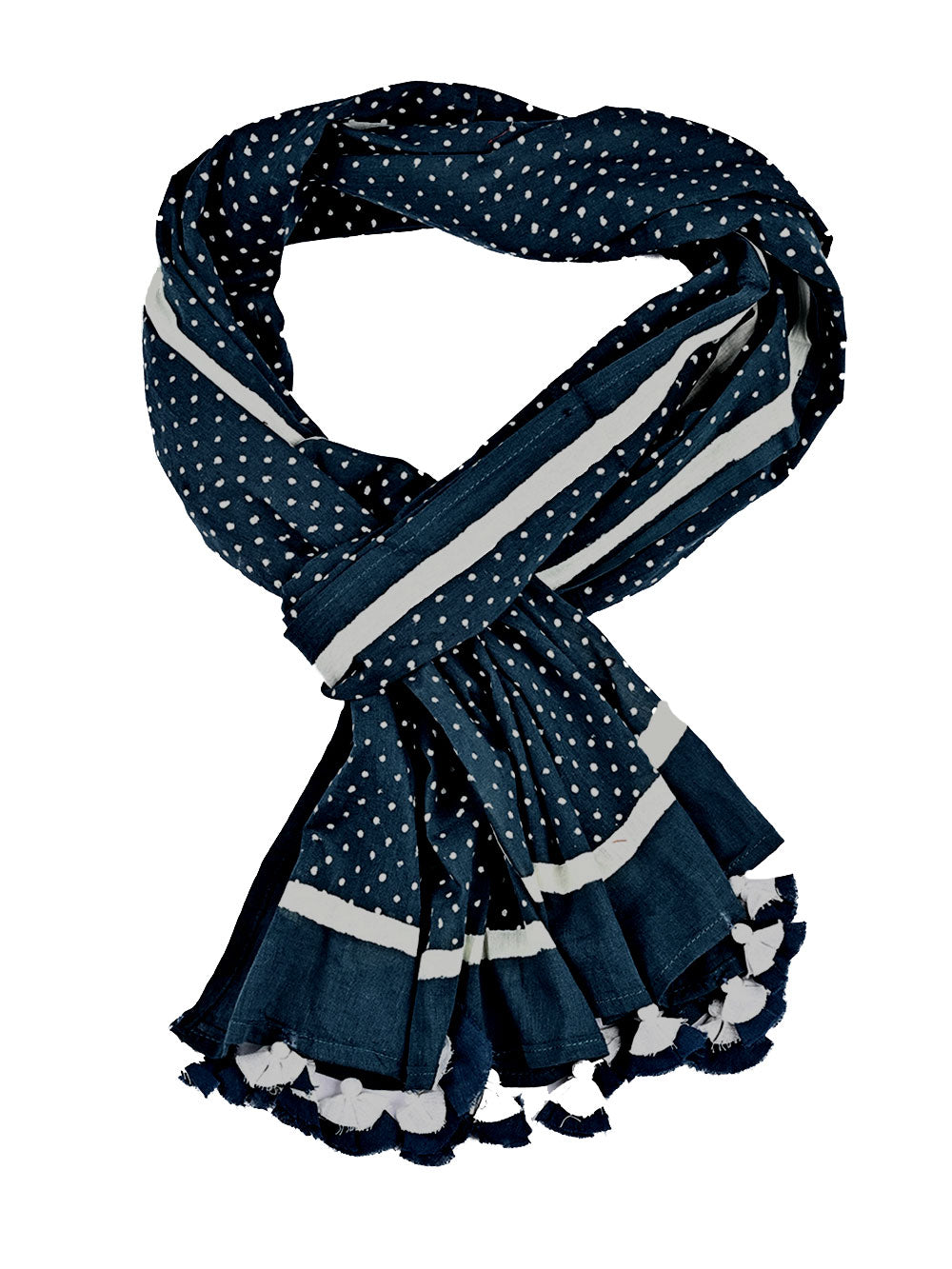 Midnight Blue Bindu Cotton Voile Block Printed Stole