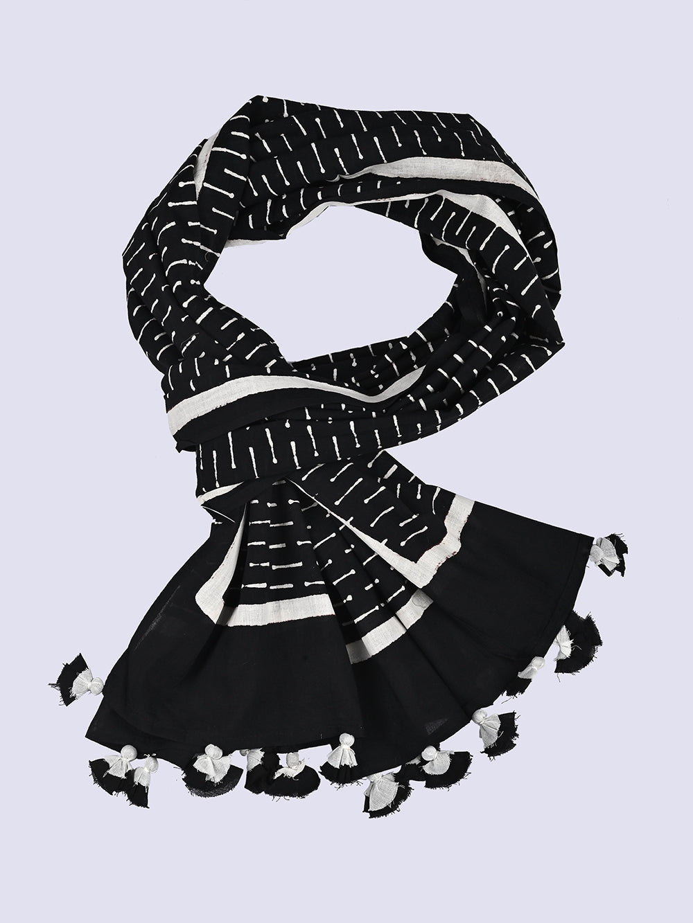 Black Dash Cotton Voile Block Printed Stole