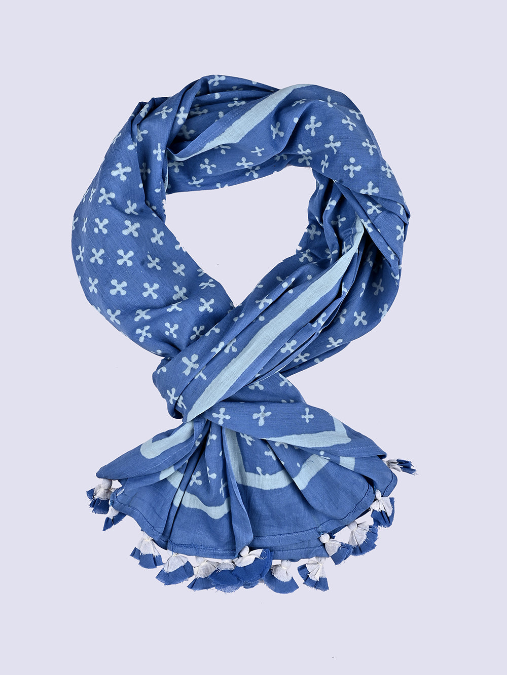 Blue Plus Cotton Voile Block Printed Stole