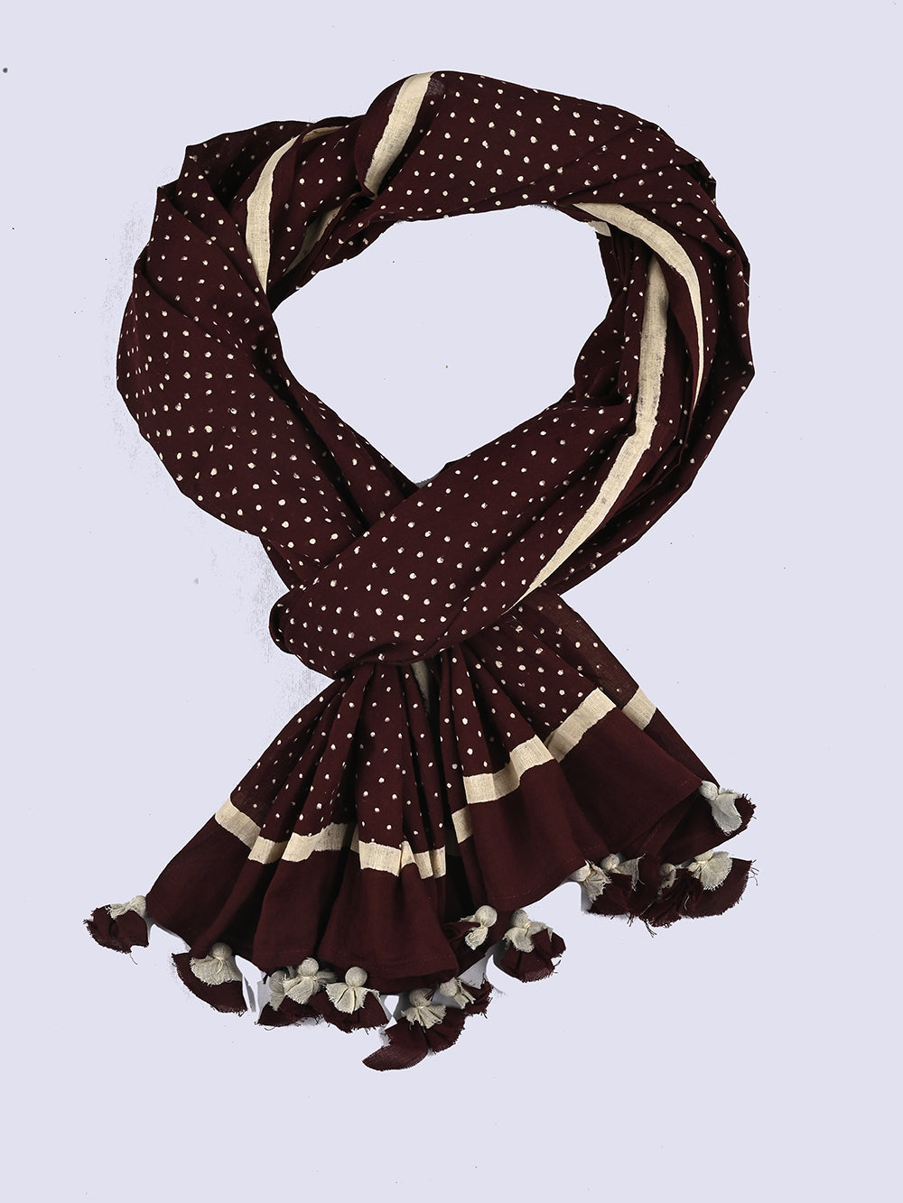 Brown Bindu Cotton Voile Block Printed Stole