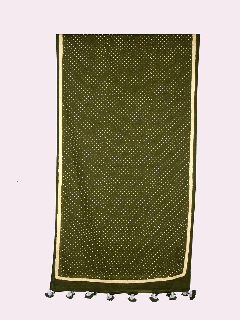 Dark Green Bindu Cotton Voile Block Printed Stole