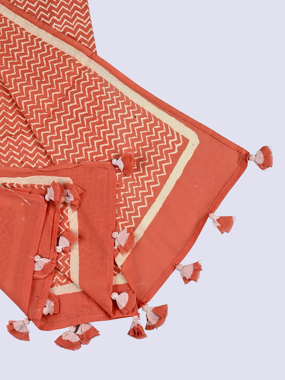 Coral Chevron Cotton Voile Block Printed Stole