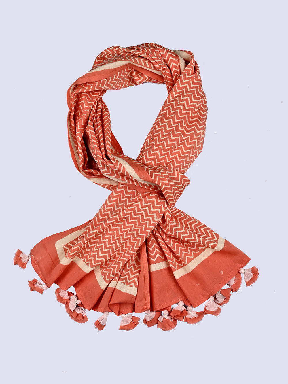 Coral Chevron Cotton Voile Block Printed Stole