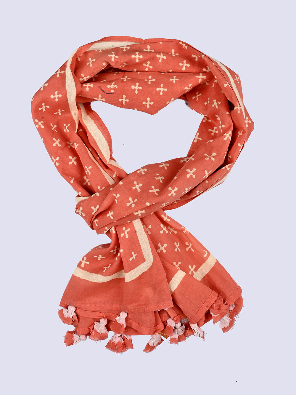 Coral Plus Cotton Voile Block Printed Stole