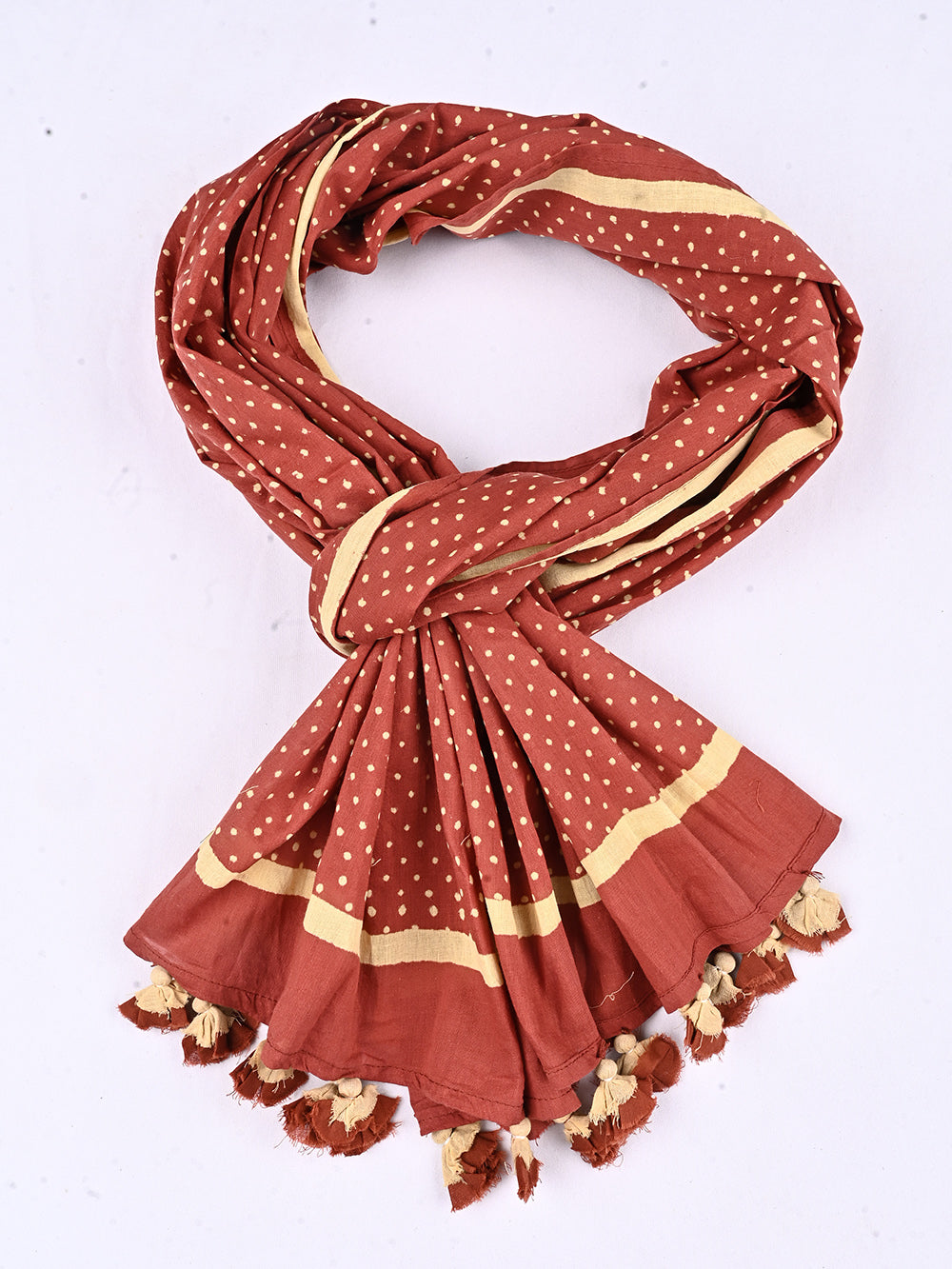 Red Bindi Cotton Voile Block Printed Stole