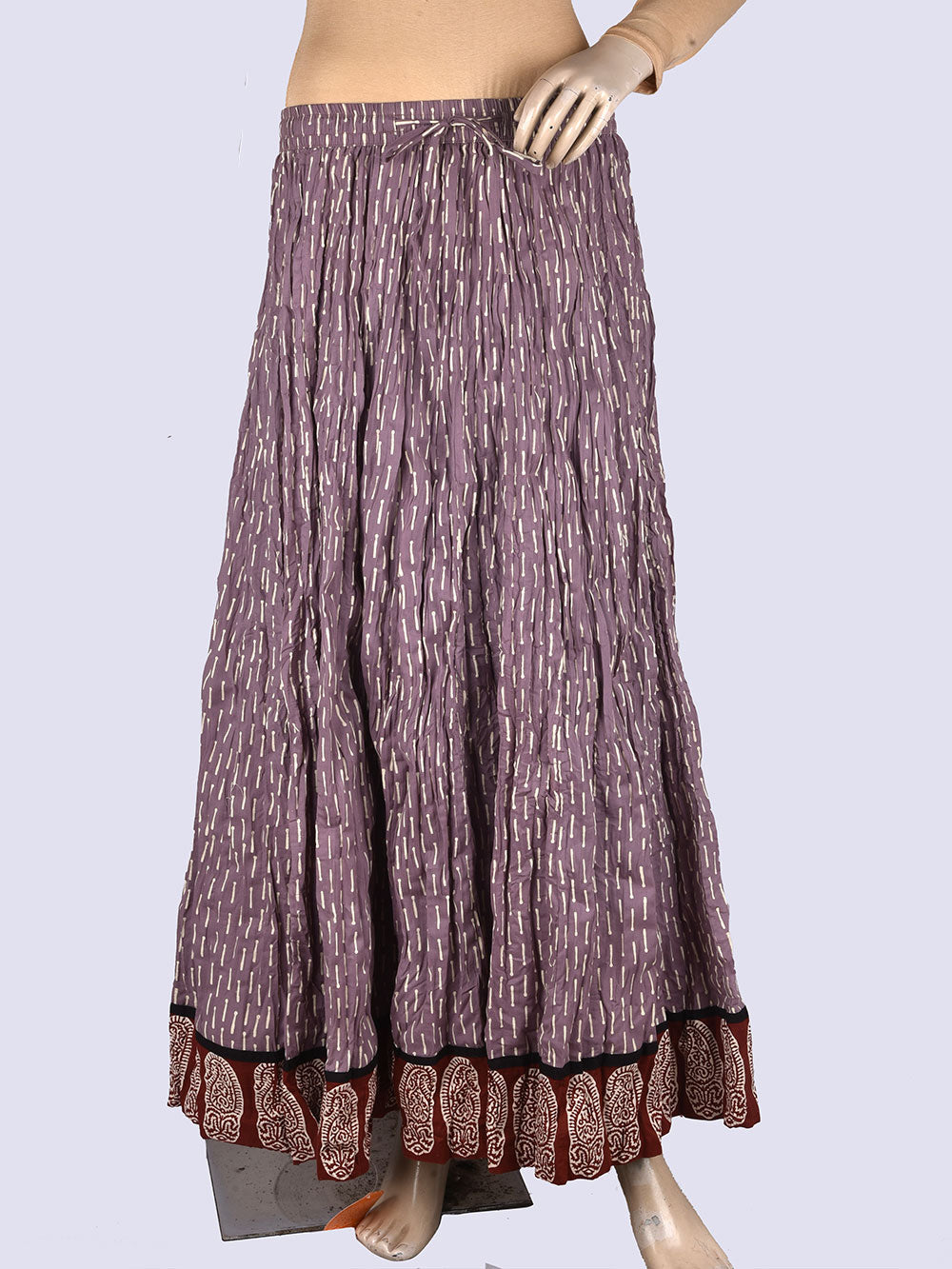 Dusty Lavender Hand Block Printed Crinkled Cotton 28 Kali Kalidaar Skirt