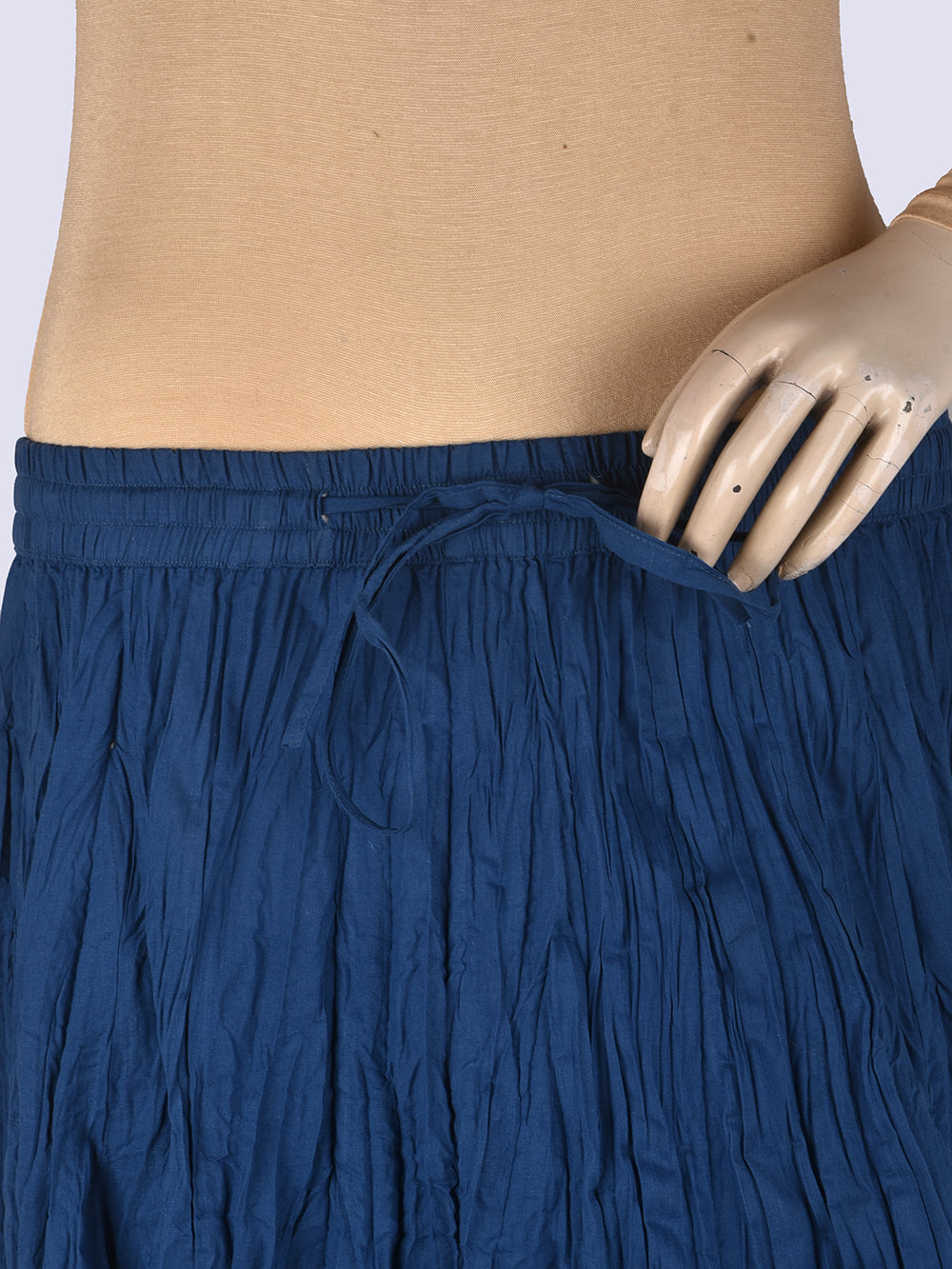 Plain Dyed Indigo Blue with Kalamkari Border Crinkled Cotton 28 Kali Kalidaar Skirt