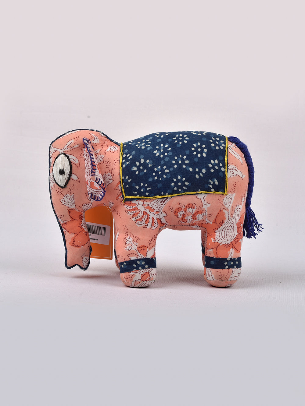 Elephant Light Pink-Indigo Hand Block Printed Fabric Soft Toy