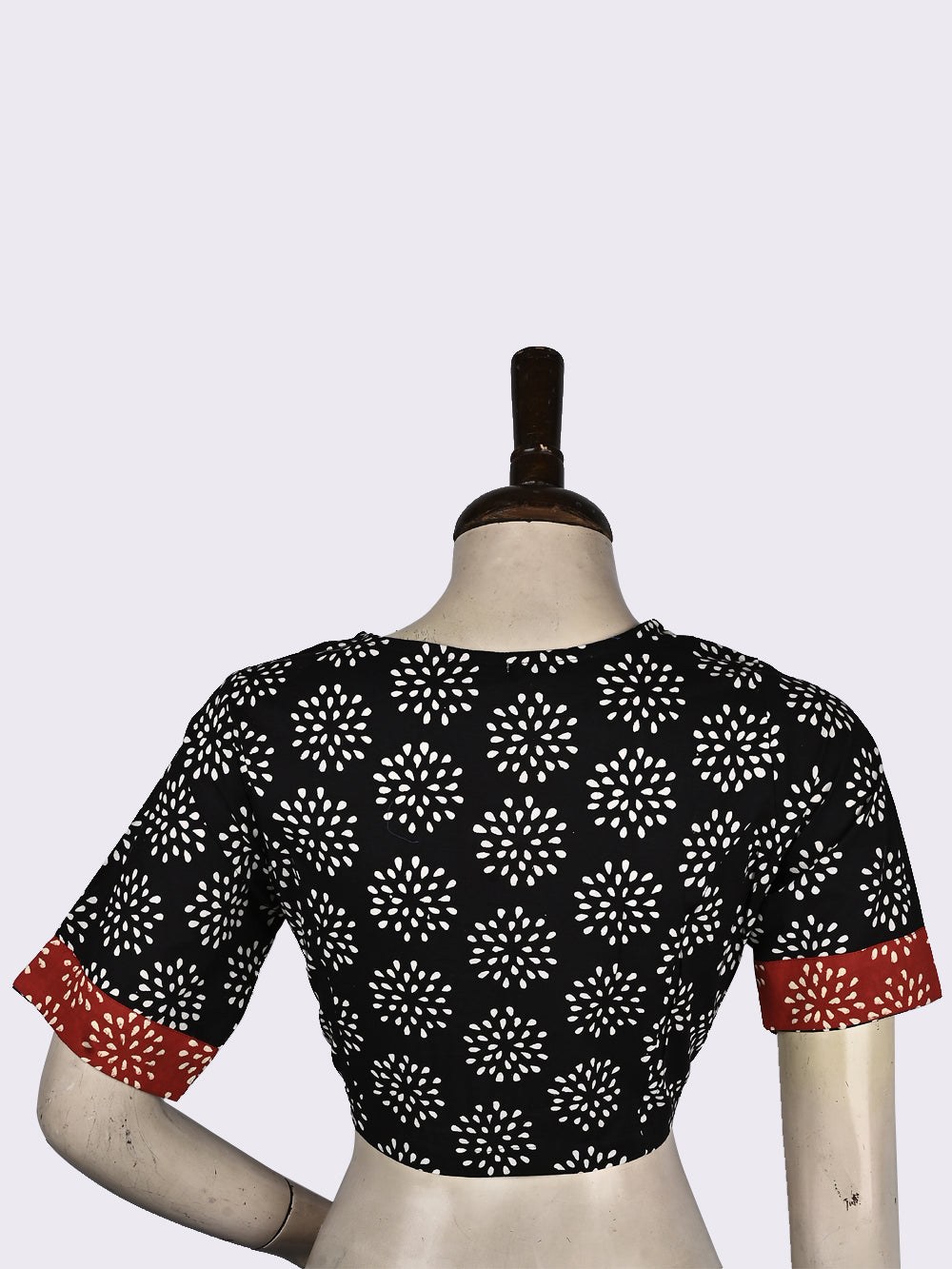 Black Crackle Overlap Collar Hand Block Printed Cotton Blouse