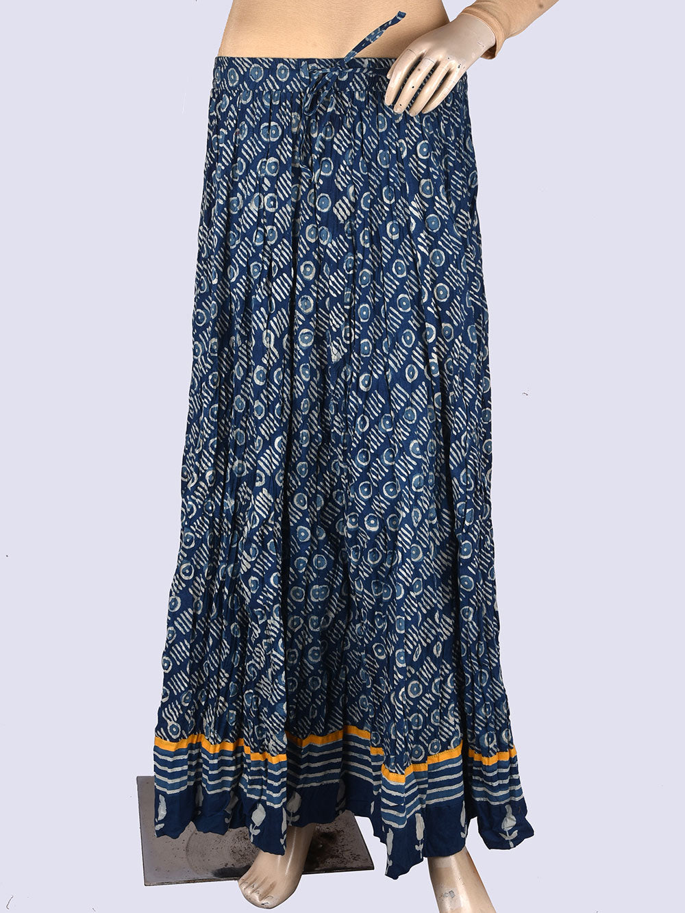 Daboo Indigo Tilak Hand Block Printed Crinkled Cotton 28 Kali Kalidaar Skirt