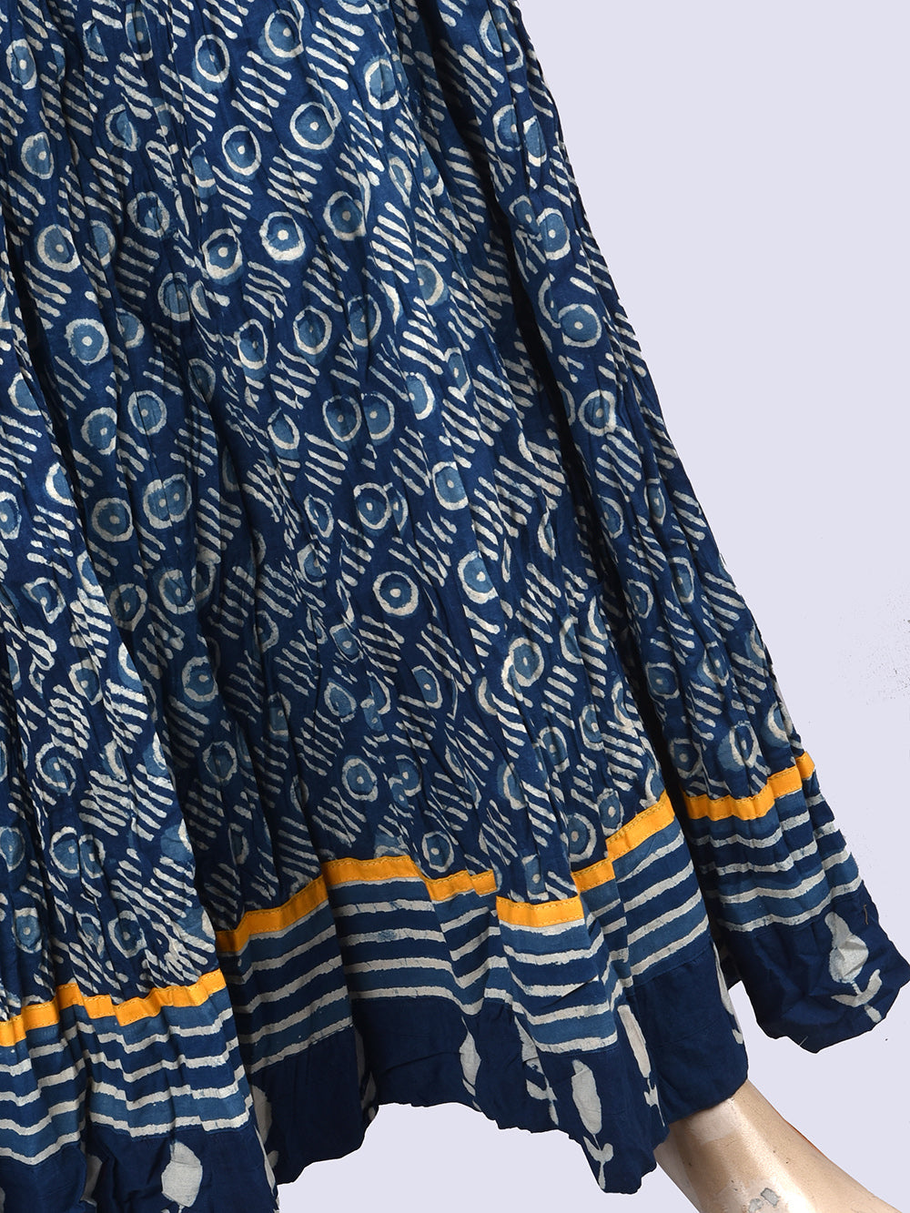 Daboo Indigo Tilak Hand Block Printed Crinkled Cotton 28 Kali Kalidaar Skirt