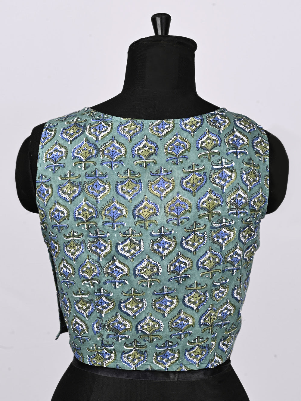 Aqua Jaipuri Hand Block Printed Sleeveless Printed Cotton Blouse