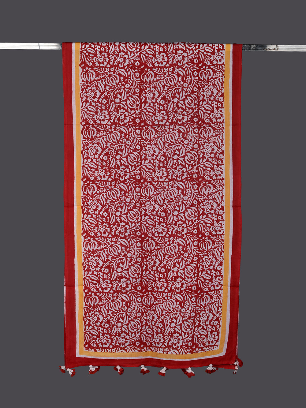 Red Sanganeri Farmers Market Cotton Voile Block Printed Stole