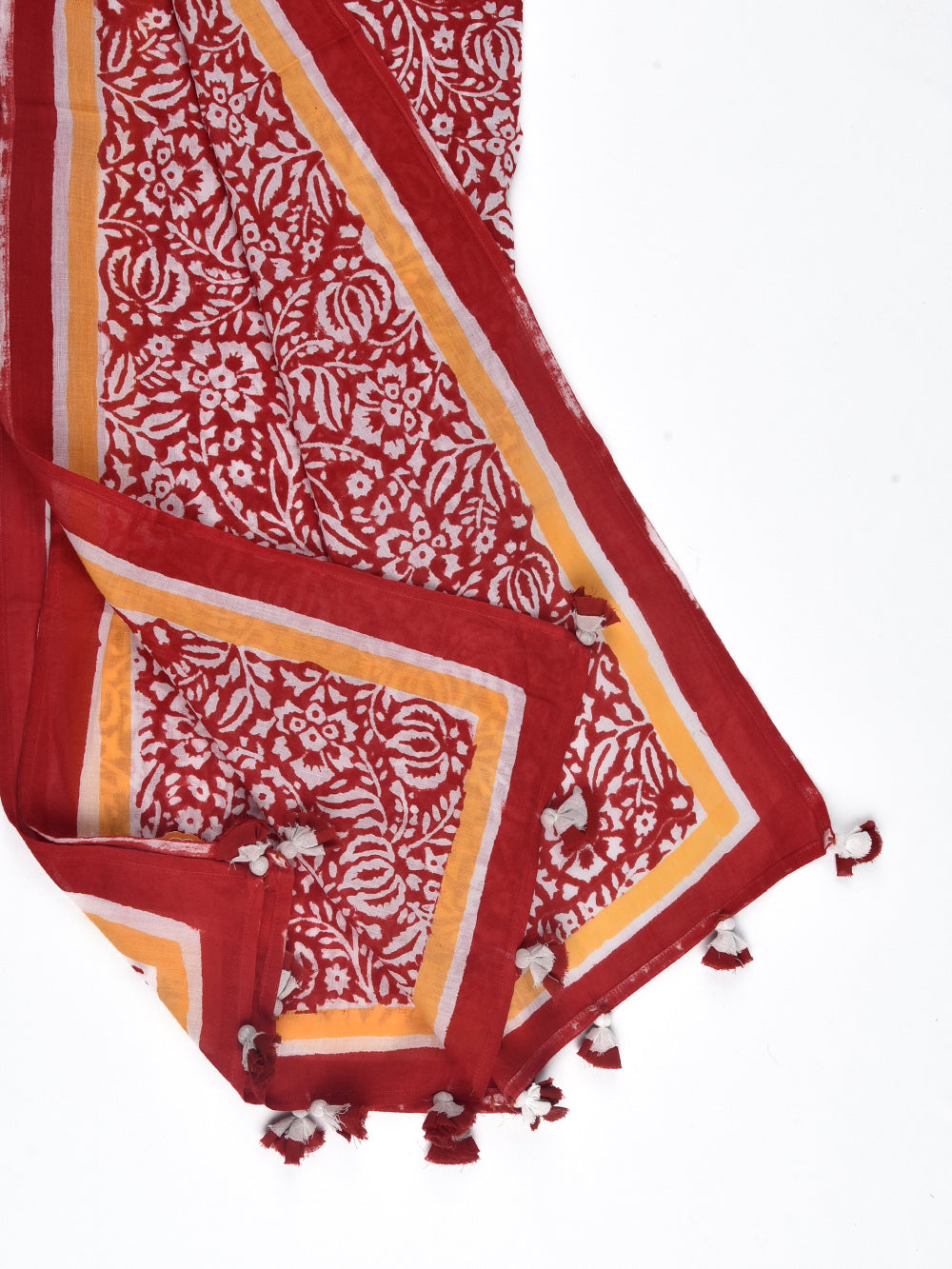 Red Sanganeri Farmers Market Cotton Voile Block Printed Stole