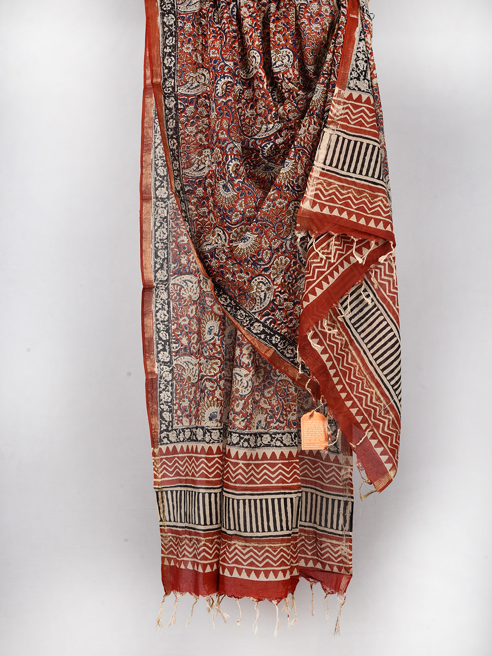 Bagru Red Kairi Hand Printed Silk Cotton Chanderi Dupatta