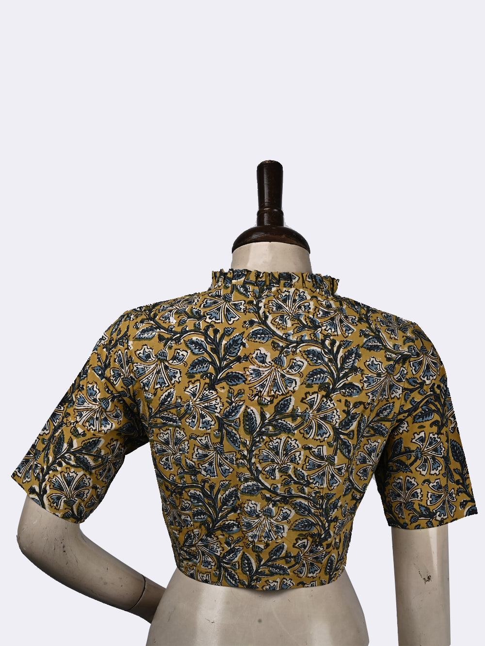 Yellow Chintz Kalamkari Frill Collar Hand Block Printed Cotton Blouse