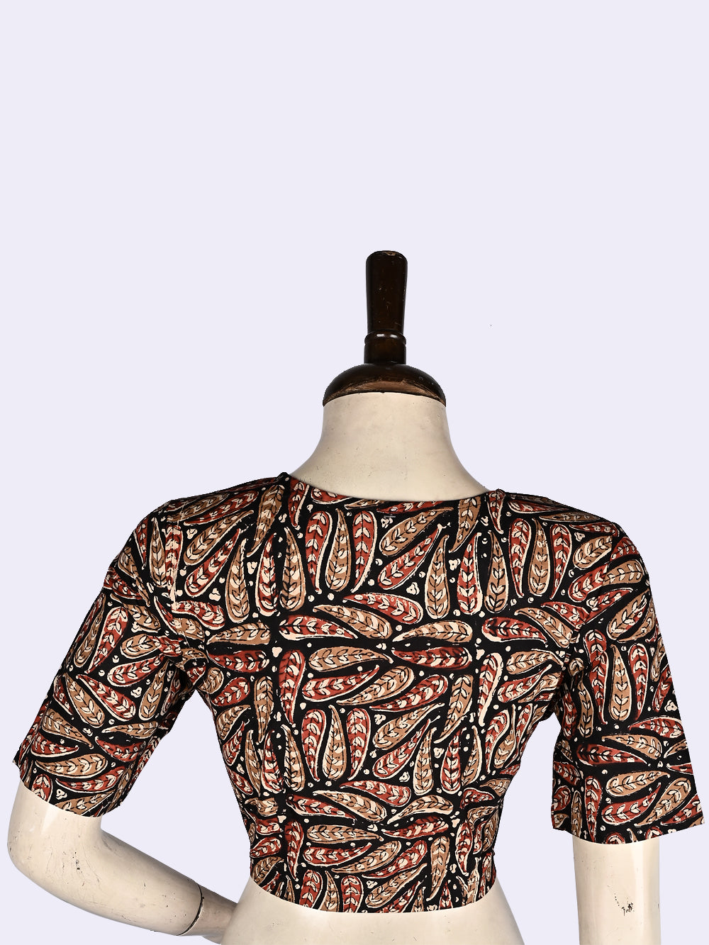 Red-Black Kalamkari Angrakha Hand Block Printed Cotton Blouse