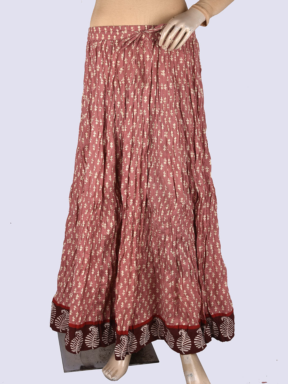 Dusty Pink Hand Block Printed Crinkled Cotton 28 Kali Kalidaar Skirt