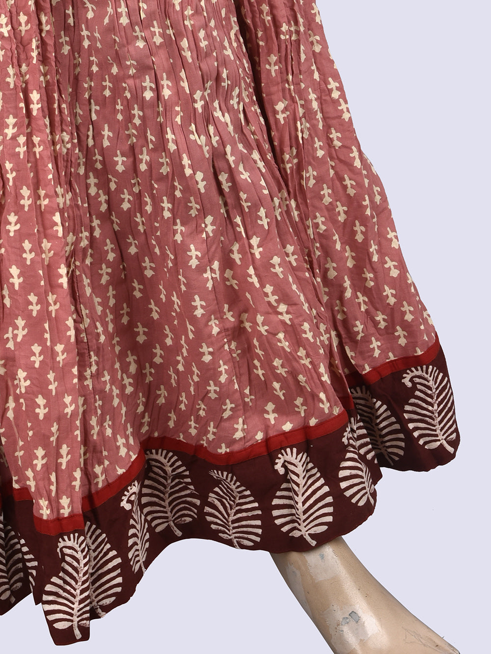 Dusty Pink Hand Block Printed Crinkled Cotton 28 Kali Kalidaar Skirt